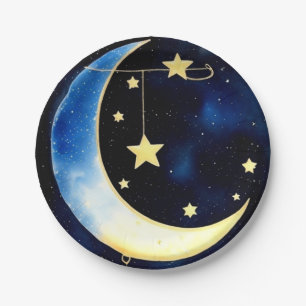 Assiettes En Carton Starlit Adventure : Lune et étoiles
