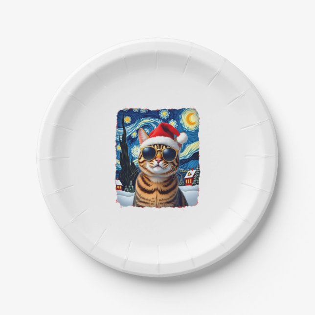 Assiettes En Carton Starry Night Orange Tabby Cat Christmas (Devant)