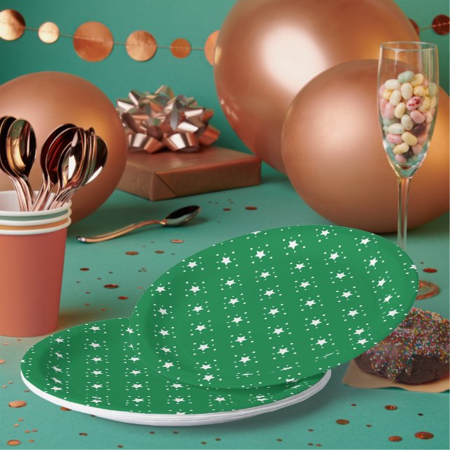 Assiettes En Carton Stars Green Christmas Background (Multi)