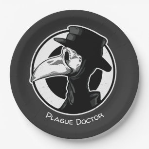 Assiettes En Carton Steampunk Plague Doctor Bird Mask B/W