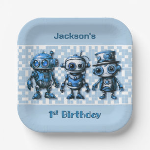 Assiettes En Carton Steampunk Robot Thème 1er Anniversaire Plaques de 