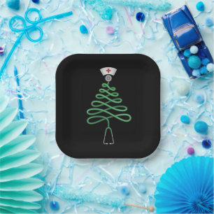 Assiettes En Carton Stethoscope Sapin de Noël Infirmière Tenue de bloc