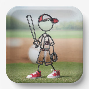 Assiettes En Carton Stick Figure Joueur De Baseball En Basket Rouge