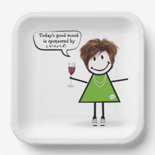 Assiettes En Carton Stick Party Girl with Red Wine