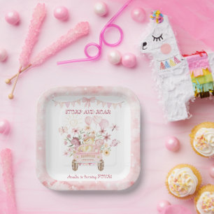 Assiettes En Carton Stompe rose et 4ème dinosaure de la ruelle