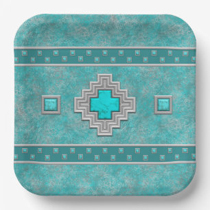 Assiettes En Carton Stone Turquoise du sud-ouest Conception géométriqu