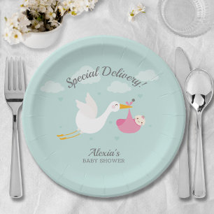 Assiettes En Carton Stork Rose Girl Baby Baby shower Bundle