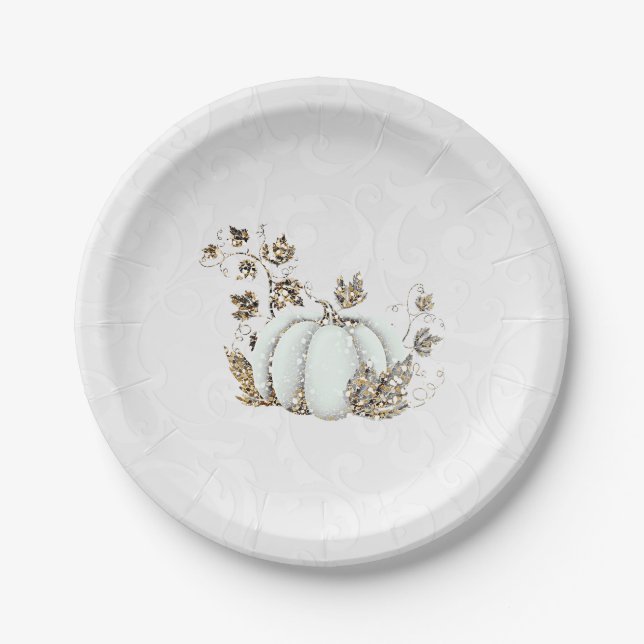 Assiettes En Carton Storybook Gold White Citrouille Fairy Tale Party (Devant)