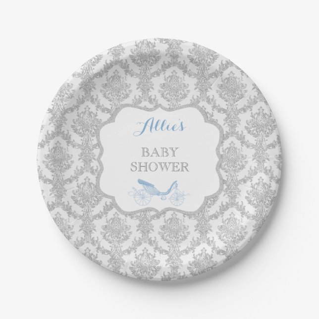 Assiettes En Carton Storybook Prince Carriage Blue Damask Fairytale (Devant)