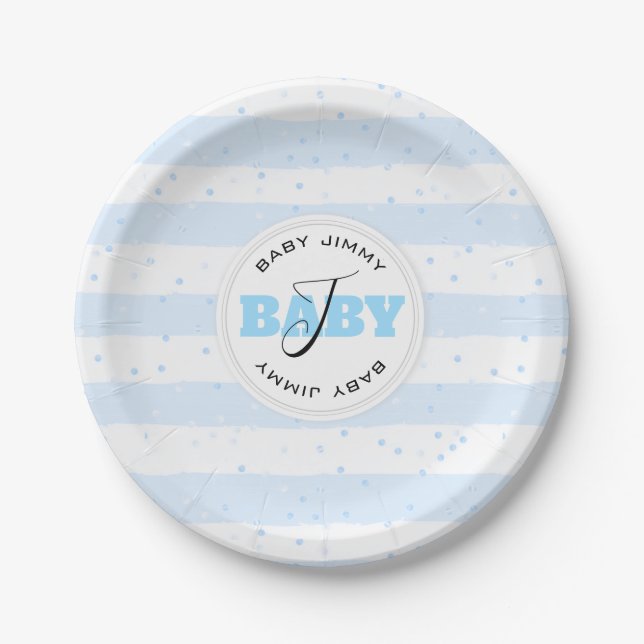 Assiettes En Carton Stripes Blue and White (Devant)