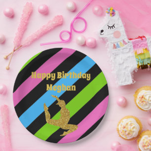 Assiettes En Carton Stripes colorées Gold Gymnastique Anniversaire No