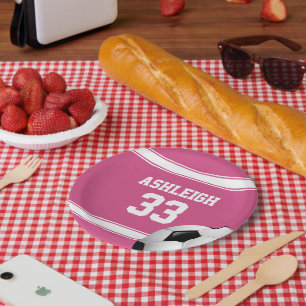 Assiettes En Carton Stripes roses et blanches Jersey Soccer Ball