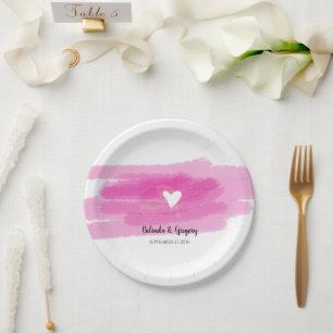 Assiettes En Carton Strokes de peinture simple et Mariage cardiaque