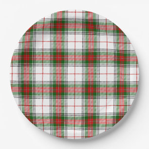 Assiettes En Carton Stuart / Stewart tartan blanc rouge vert plaid