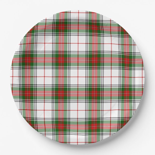 Assiettes En Carton Stuart / Stewart tartan blanc rouge vert plaid (Devant)