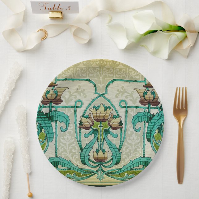 Assiettes En Carton Style Art Nouveau Acanthus Feuilles Bouquet Fleurs (Mariage)