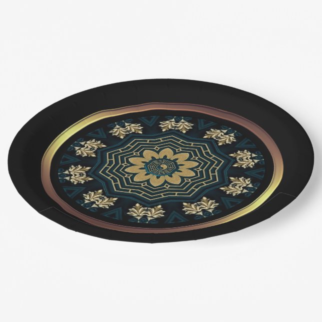 Assiettes En Carton Style chic or et vert asiatique (Angle)
