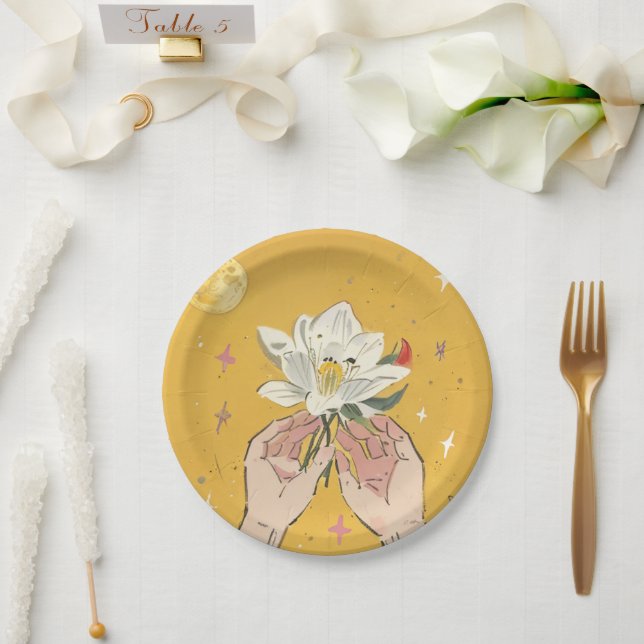Assiettes En Carton Style Dessiné À La Main Avec Fleurs Lys (Mariage)