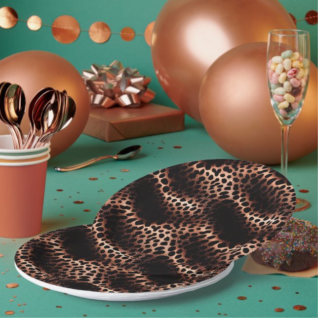 Assiettes En Carton Style Glam Rose Gold Black Leopard (Multi)