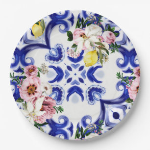 Assiettes En Carton Style italien, carreaux, majolica, citron tout-des