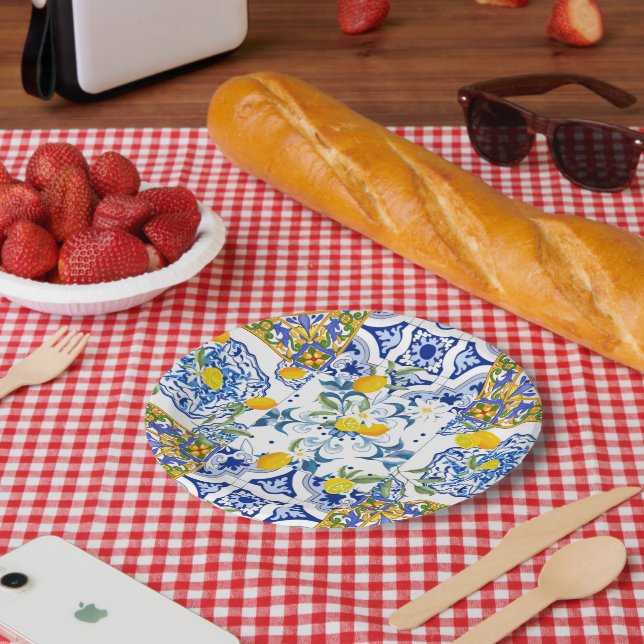 Assiettes En Carton Style sicilien, art d'été       (Pique-nique)