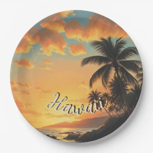 Assiettes En Carton Style vintage Hawaii Travel Coast Sea Sunset