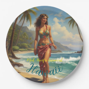 Assiettes En Carton Style vintage Hawaiian Travel Honolulu Mid-Pacific