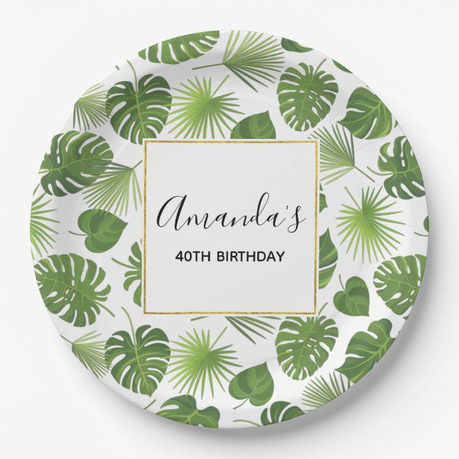 Assiettes En Carton Stylisé motif de feuilles tropicales vertes pour a (Devant)