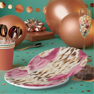 Assiettes En Carton Stylish Girly Rose White Gold Zebra