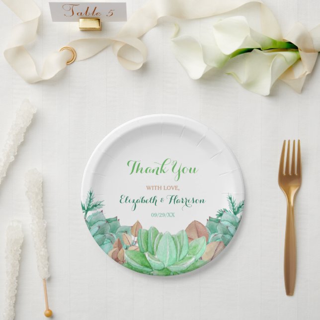 Assiettes En Carton Succulent Bouquet Mariage botanique (Mariage)