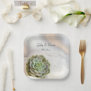 Assiettes En Carton Succulent vert sur Mariage blanc