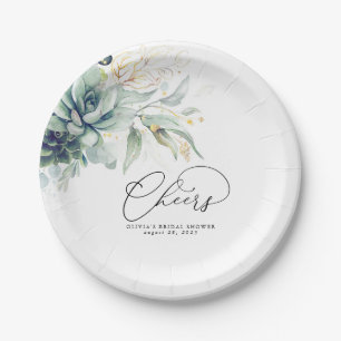 Assiettes En Carton Succulents Gold Greenery Élégant Moderne Salons