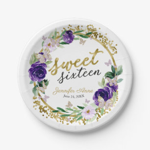 Assiettes En Carton Sucré 16 Purple Lavande Papillon Floral