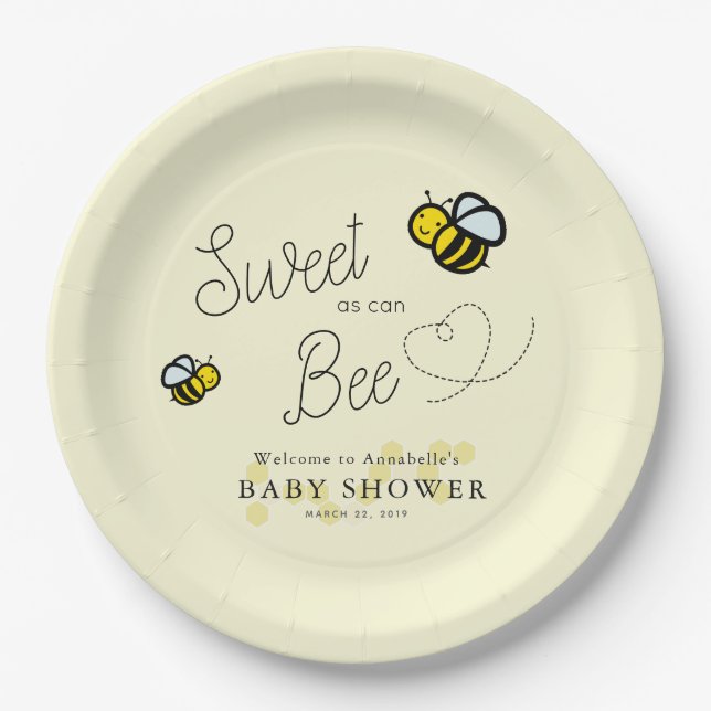 Assiettes En Carton Sucré comme peut Abee Baby shower jaune (Devant)