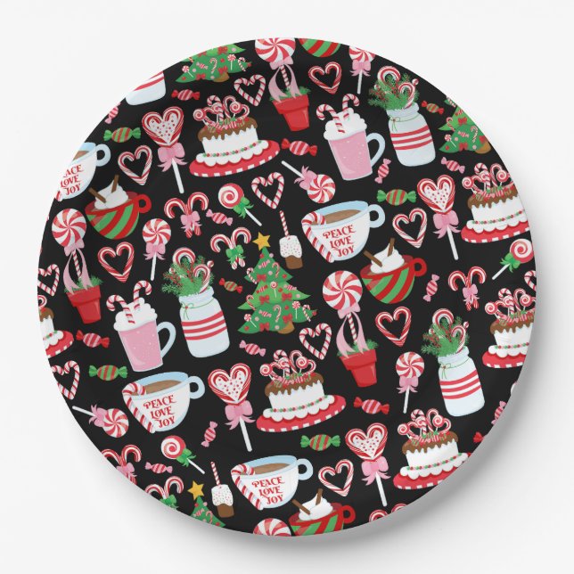 Assiettes En Carton Sucre de canne de Noël Sweets Motif (Devant)