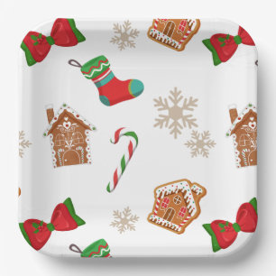 Assiettes En Carton Sucre de canne des flocons de neige Motif Noël