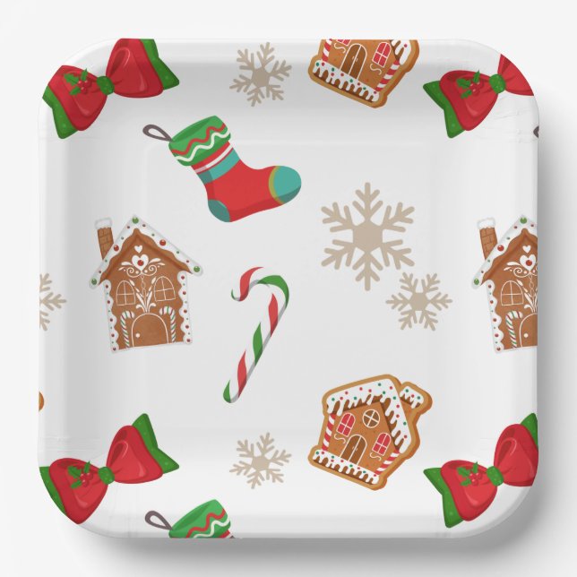 Assiettes En Carton Sucre de canne des flocons de neige Motif Noël (Recto)