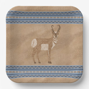 Assiettes En Carton Sud-Ouest Antilope Pronghorn debout Cerf Border Bl