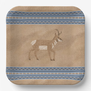 Assiettes En Carton Sud-Ouest Pronghorn Marcher Antelope Bordure Bleue