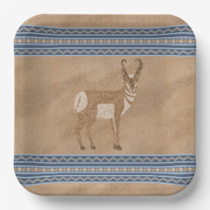 Assiettes En Carton Sud-Ouest Pronghorn Standing Antelope Bordure Bleu