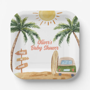 Assiettes En Carton Summer Boho Surf Plage Van Baby shower