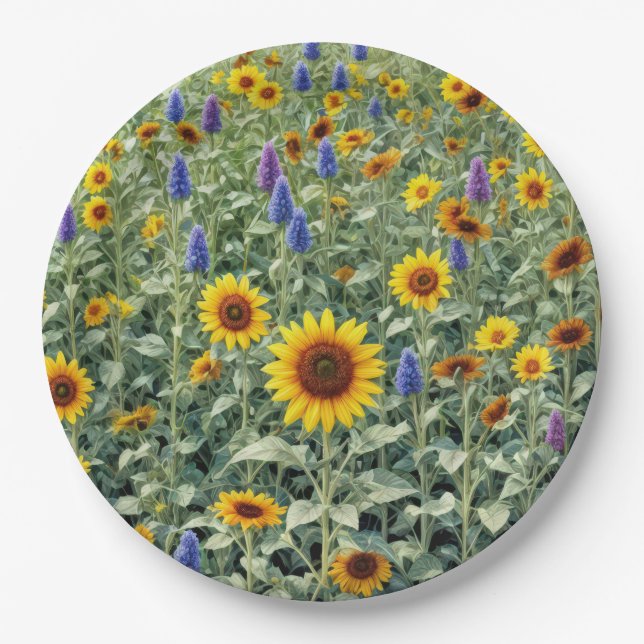 Assiettes En Carton Summer Field of Sunflowers and Wildflowers (Devant)