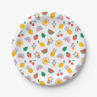 Assiettes En Carton Summer Fun, Smiling Suns & Rainbows, Kids Birthday