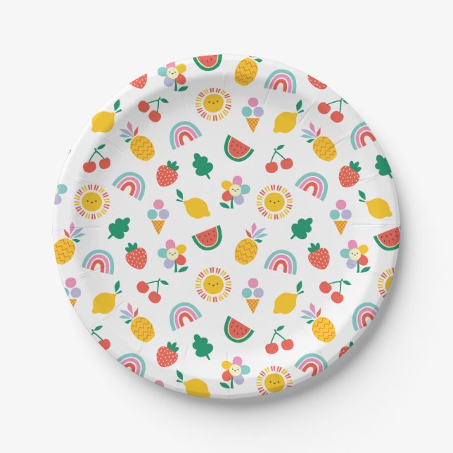 Assiettes En Carton Summer Fun, Smiling Suns & Rainbows, Kids Birthday (Devant)