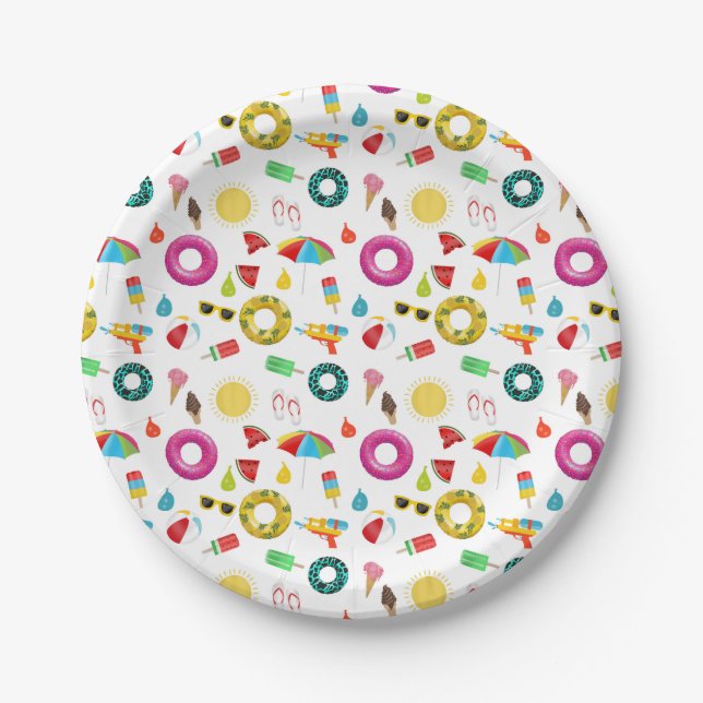 Assiettes En Carton Summer Party Beach Pool Motif Amusant (Devant)