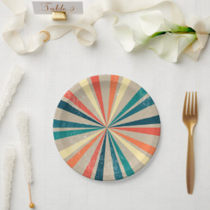 Assiettes En Carton Sunburst Arc-en-ciel rétro coloré