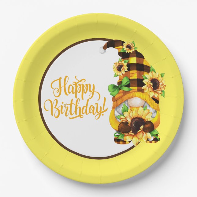 Assiettes En Carton Sunflower Birthday Gnome (Devant)