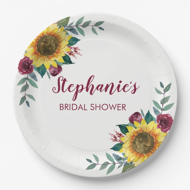 Assiettes En Carton Sunflower Bourgogne Fête des mariées florale (Devant)
