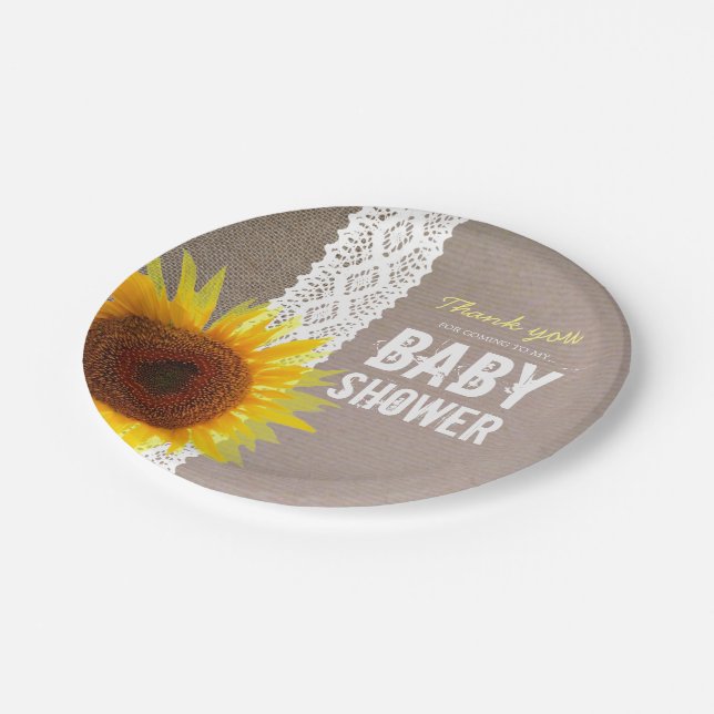 Assiettes En Carton Sunflower Burlap & Crochet Lace Baby shower (Angle)