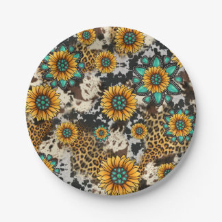 Assiettes En Carton Sunflower Cow Imprimer Ouest